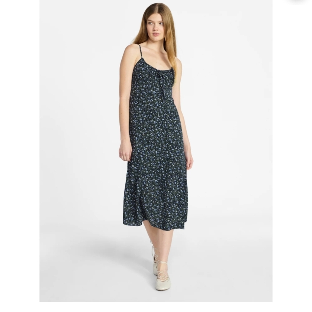 No Boundaries Black and Blue Floral Midi Dress